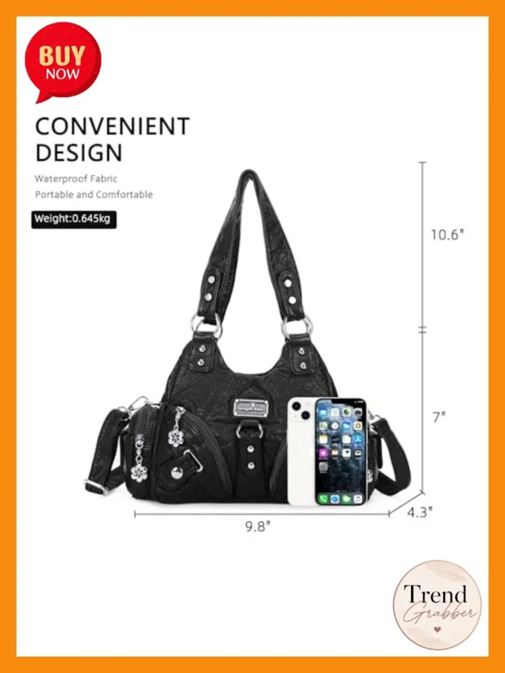 Small Hobo Shoulder Bag Vegan Leather Multi-Pocket Tote Zip Closure